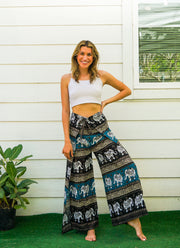 Teal Fun Elephant Palazzo Wrap Pants