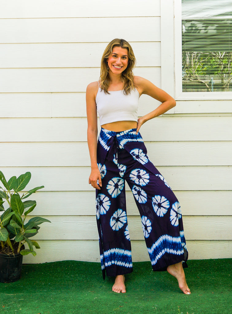 Blue Shibori Palazzo Wrap Pants