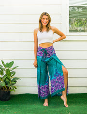 Turquoise Mandala Palazzo Wrap Pants