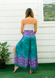 Turquoise Mandala Palazzo Wrap Pants