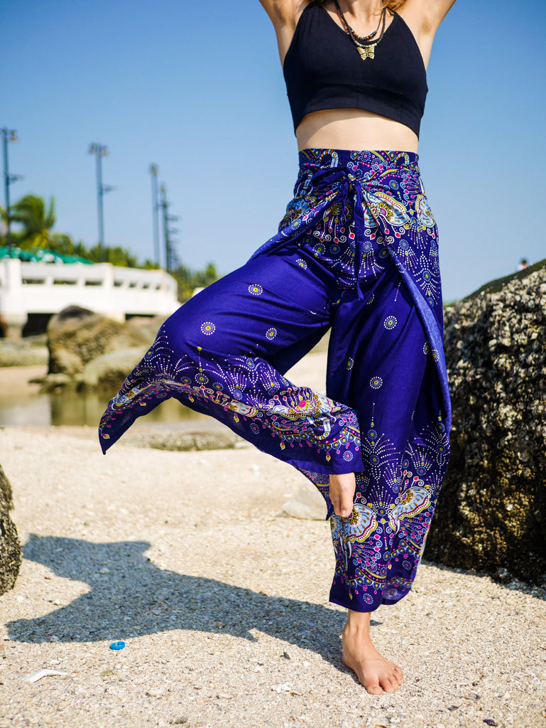 Royal Blue Royal Elephant Palazzo Wrap Pants