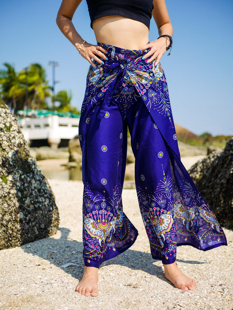 Royal Blue Royal Elephant Palazzo Wrap Pants