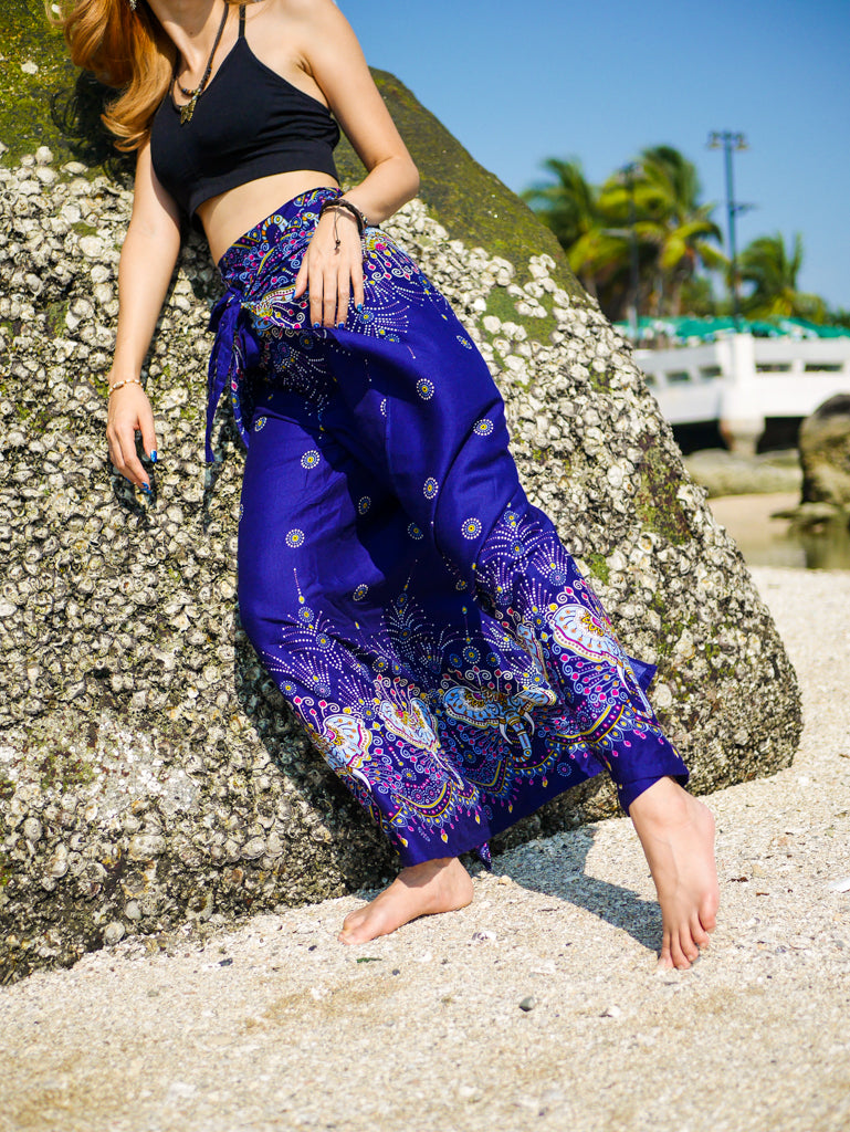 Royal Blue Royal Elephant Palazzo Wrap Pants