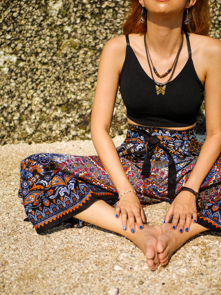 Orange and Blue Paisley Mandala Palazzo Wrap Pants