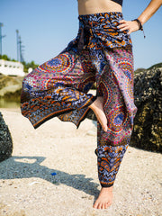 Orange and Blue Paisley Mandala Palazzo Wrap Pants