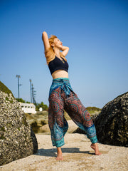 Teal Royal Mandala Palazzo Wrap Pants