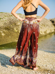 Brown Elephant Mandala Palazzo Wrap Pants