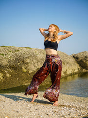 Brown Elephant Mandala Palazzo Wrap Pants