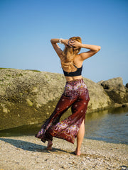 Brown Elephant Mandala Palazzo Wrap Pants