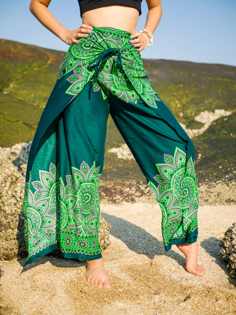 Green Mandala Mandala  Palazzo Wrap Pants