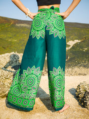 Green Mandala Mandala  Palazzo Wrap Pants