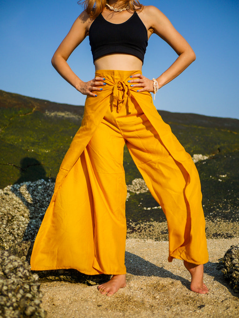 Yellow Palazzo Wrap Pants