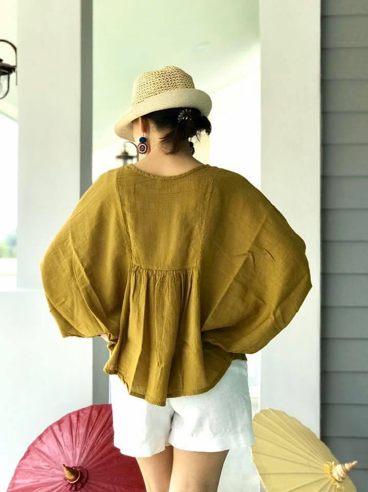 Mustard Yellow Raw Natural Cotton Gauze Blouse