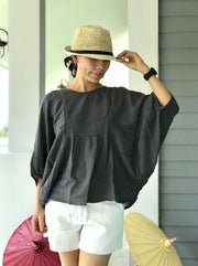 Gray Raw Natural Cotton Gauze Blouse