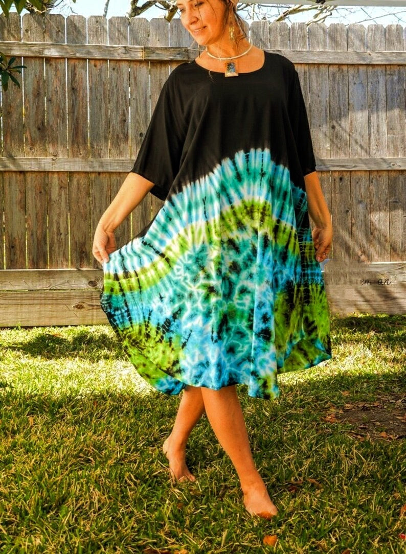 Emerald Sea Green Hand Dyed Hippie Dress