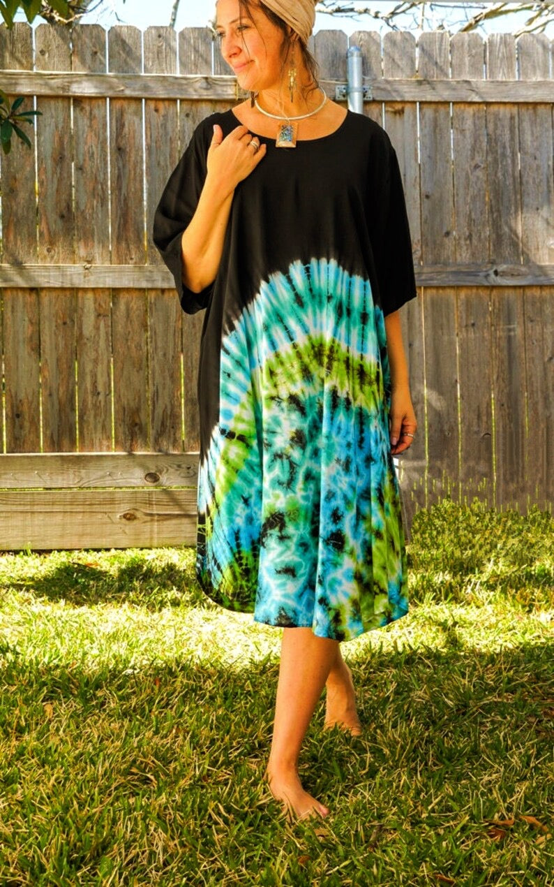 Emerald Sea Green Hand Dyed Hippie Dress