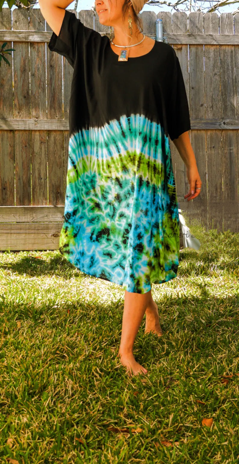 Emerald Sea Green Hand Dyed Hippie Dress