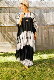 Black and White Striped Hand Dyed Kaftan