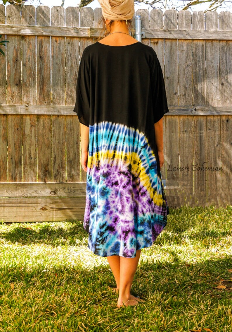 Blue and Purple Clouds Hand Dyed Hippie Dress