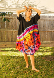 Orange and Pink Splash Hand Dyed Hippie Dress