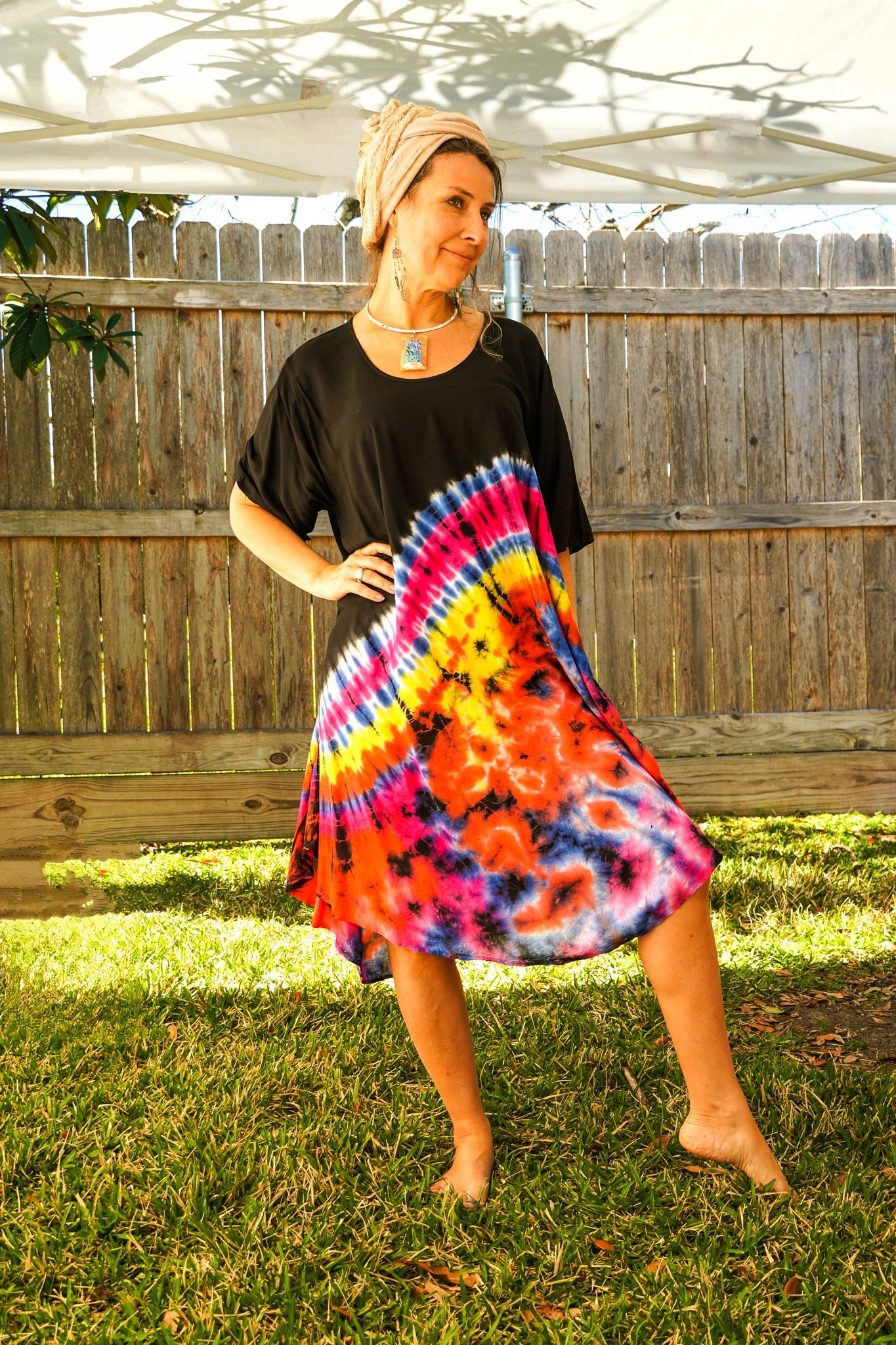 Orange and Pink Splash Hand Dyed Hippie Dress