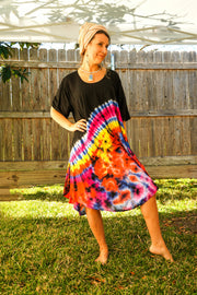 Orange and Pink Splash Hand Dyed Hippie Dress