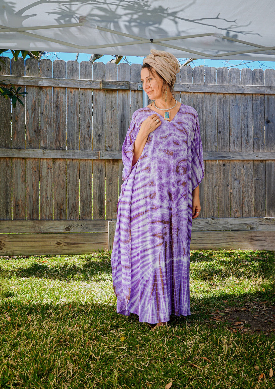 Purple Shibori Hand Dyed Kaftan