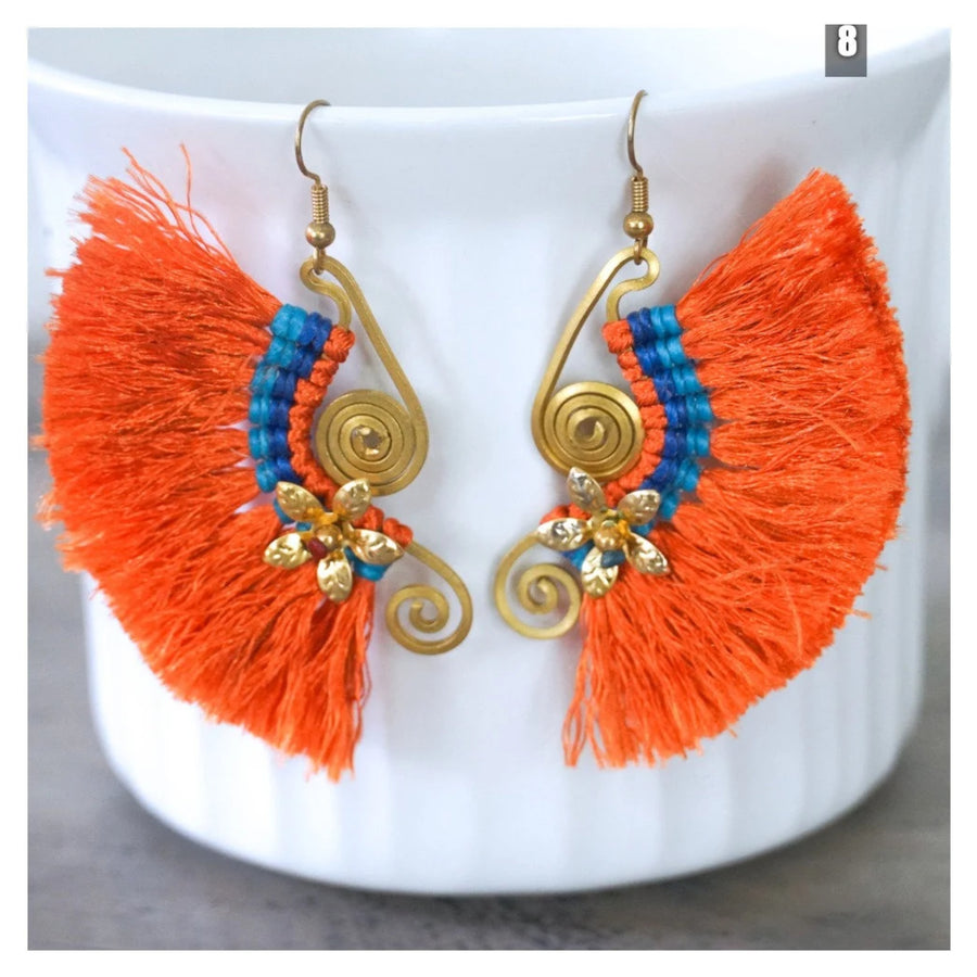 Amber Swirl Tassel Earrings