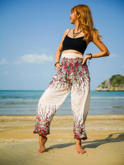 White Floral Harem Pants