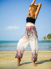 White Floral Harem Pants