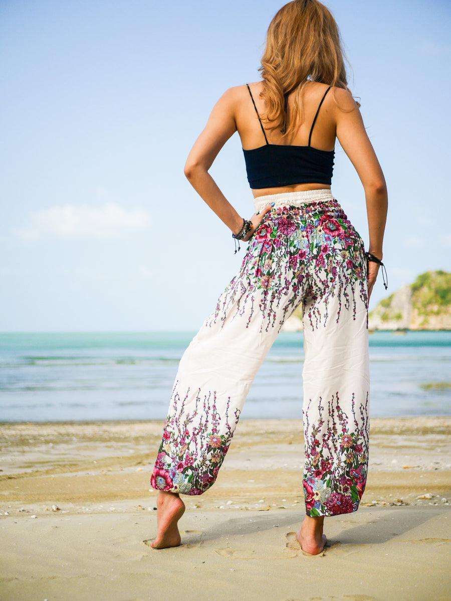 White Floral Harem Pants