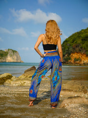 Teal Blue Peacock Eye Harem Pants