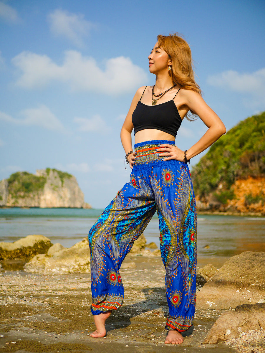 Teal Blue Peacock Eye Harem Pants