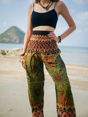 Green Orange Bohemian Mandala Harem Pants