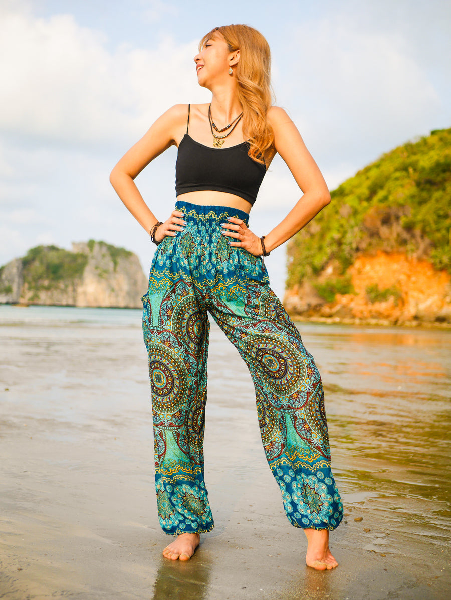 Teal Boho Mandala Harem Pants