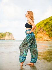 Teal Boho Mandala Harem Pants