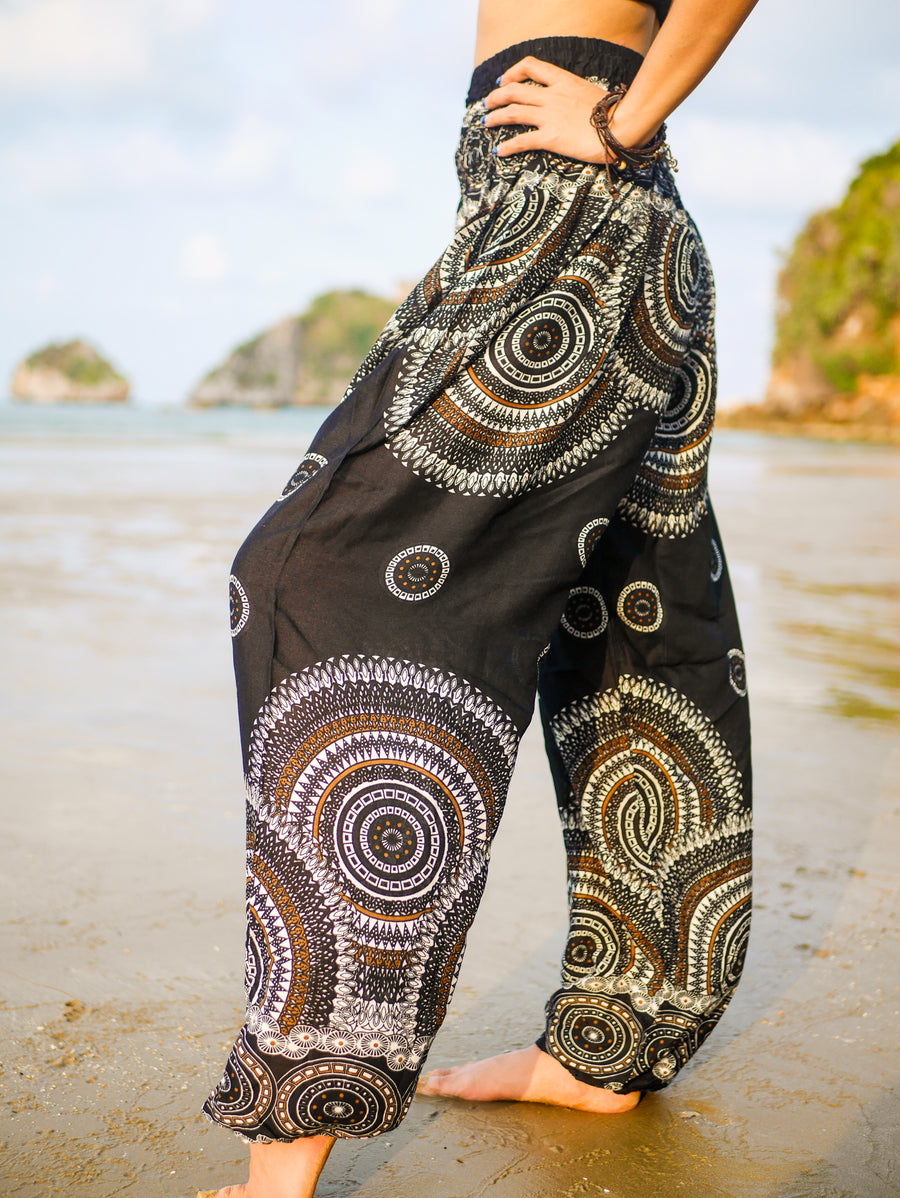 Black Boho Mandala Harem Pants