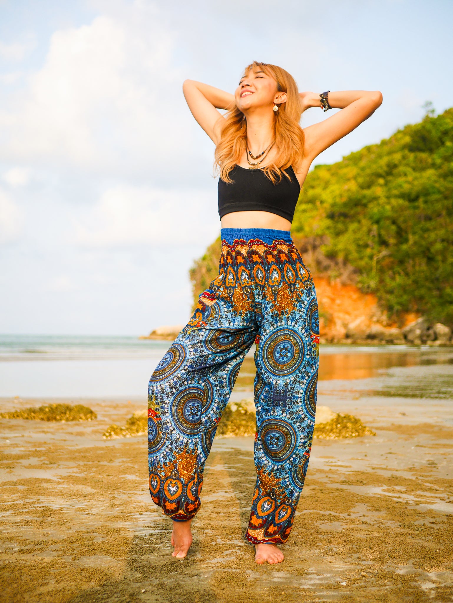 Orange Blue Boho Mandala Harem Pants