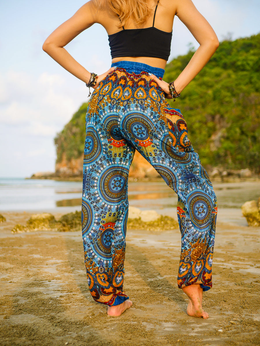 Orange Blue Boho Mandala Harem Pants