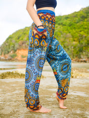 Orange Blue Boho Mandala Harem Pants