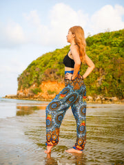 Orange Blue Boho Mandala Harem Pants