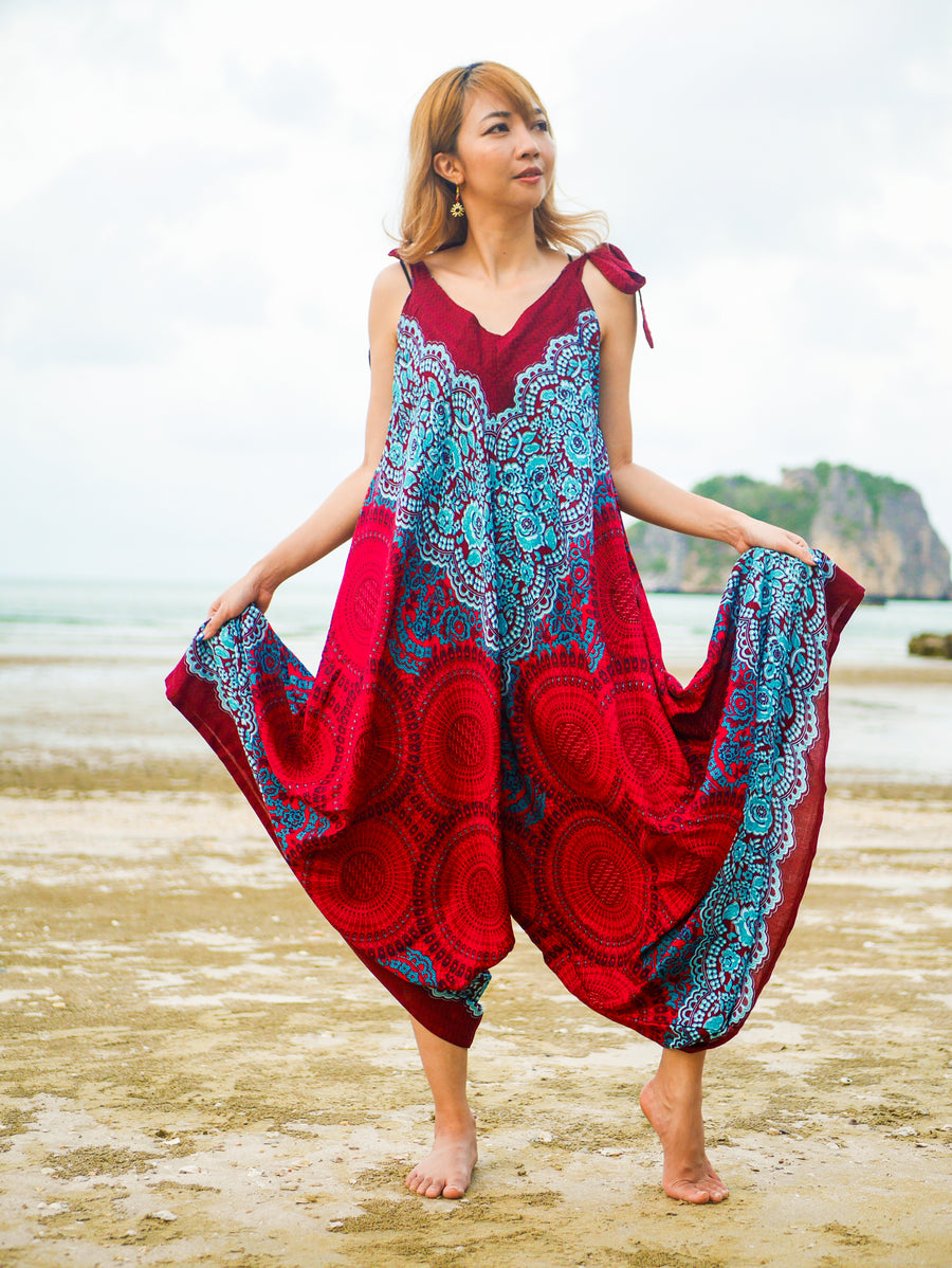 Red Mandala Boho Jumpsuit