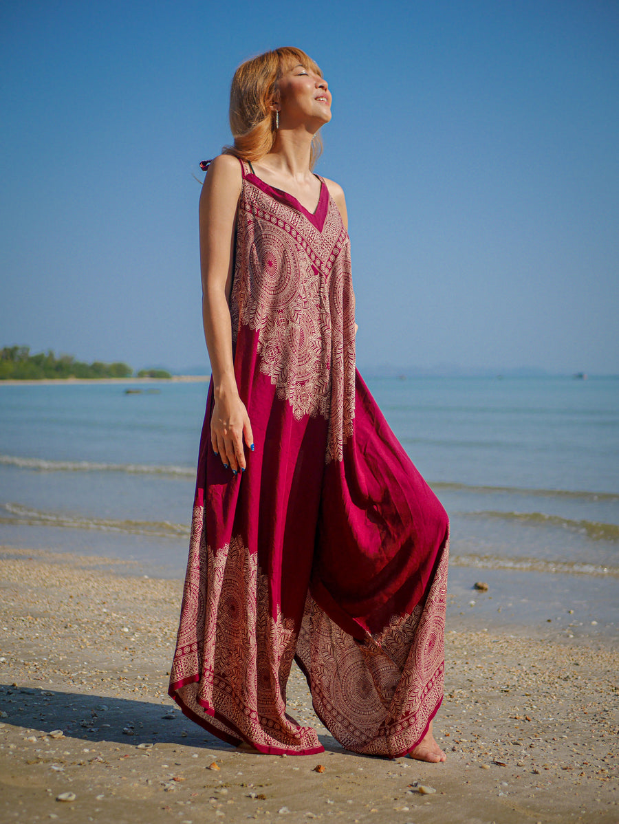 Red Mandala Boho Jumpsuit