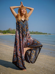 Black Orange Paisley Mandala Boho Jumpsuit