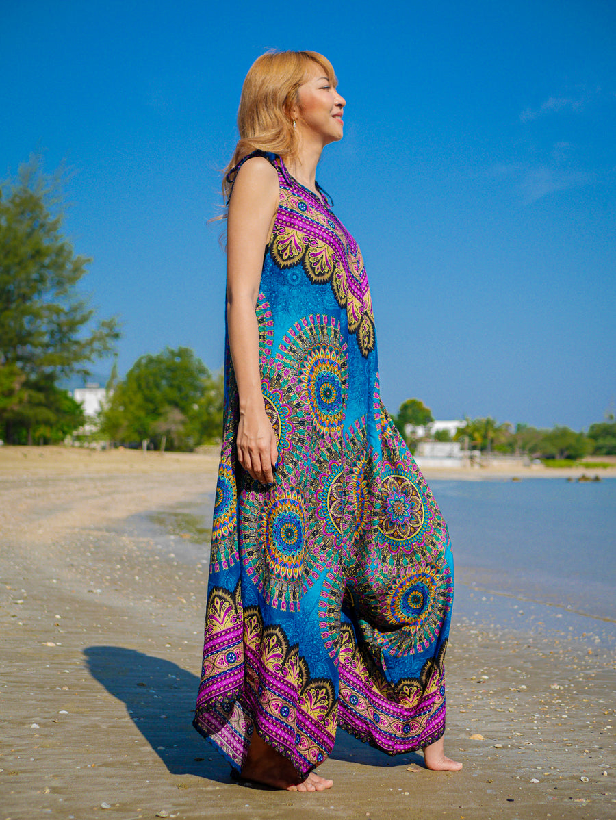 Turquoise Pink Mandala Boho Jumpsuit