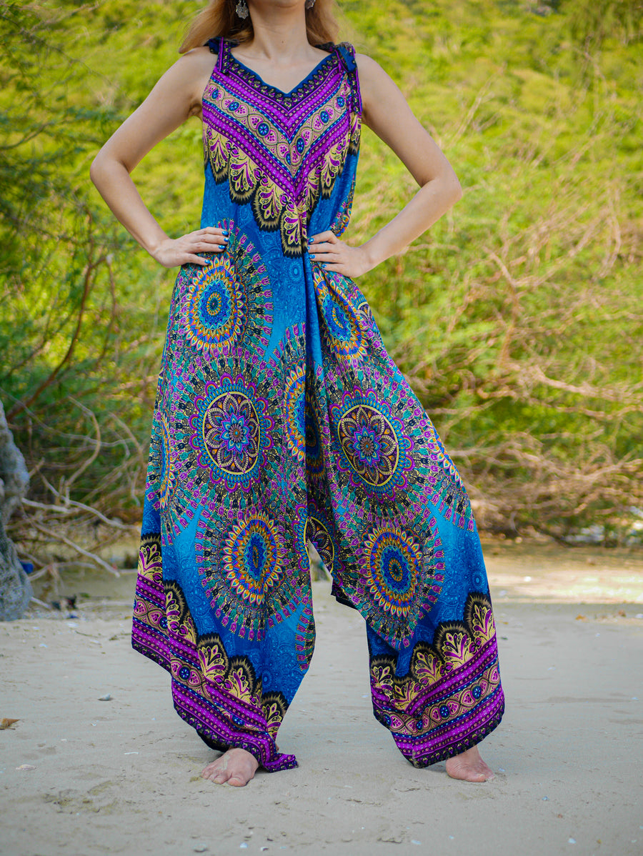 Turquoise Pink Mandala Boho Jumpsuit