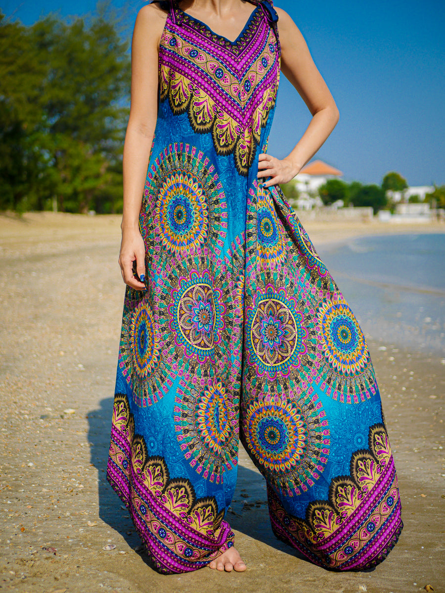 Turquoise Pink Mandala Boho Jumpsuit