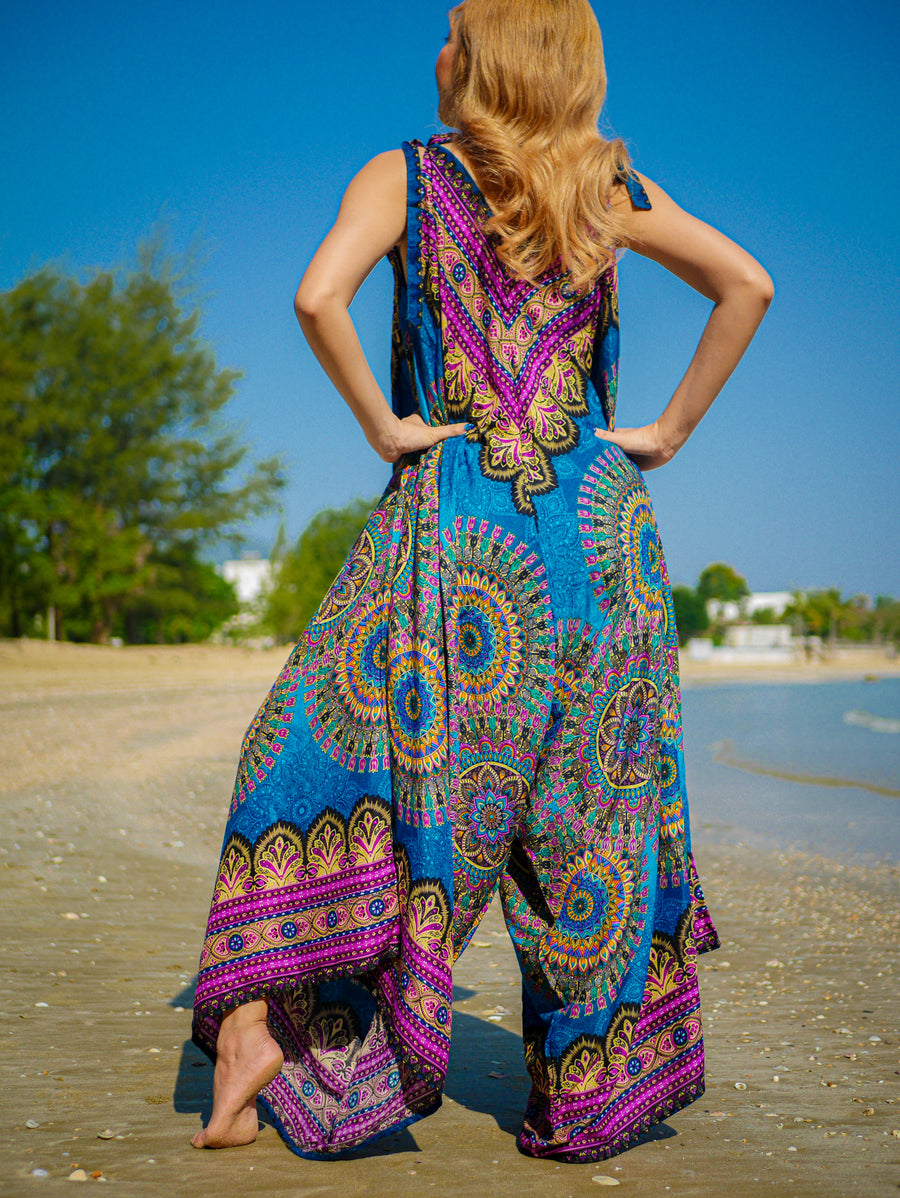 Turquoise Pink Mandala Boho Jumpsuit