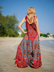 Red Psychedelic Mandala Boho Jumpsuit