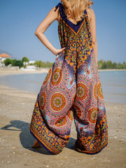 Black Orange Paisley Mandala Boho Jumpsuit